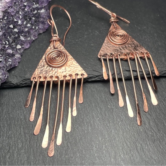 CCO REDUCED Artisan Designed Copper Fringe Dangle Fall Wardrobe Earrings - Picture 7 of 10
